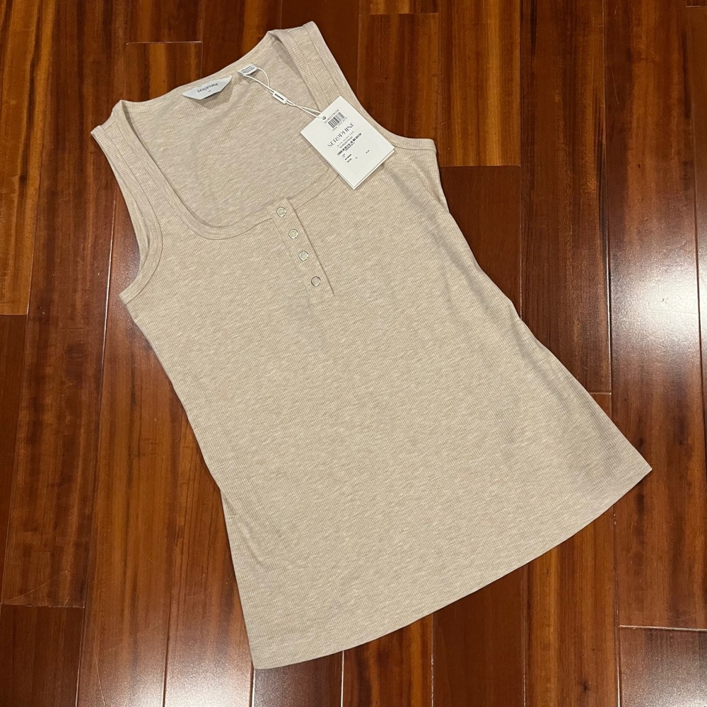 Seraphine Maternity Tank Top Nursing Henley Tank Top Beige Rib Nordstrom New XS